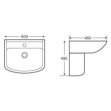 Grade A1 - Modern Semi Pedestal Basin 605mm - Ashford 