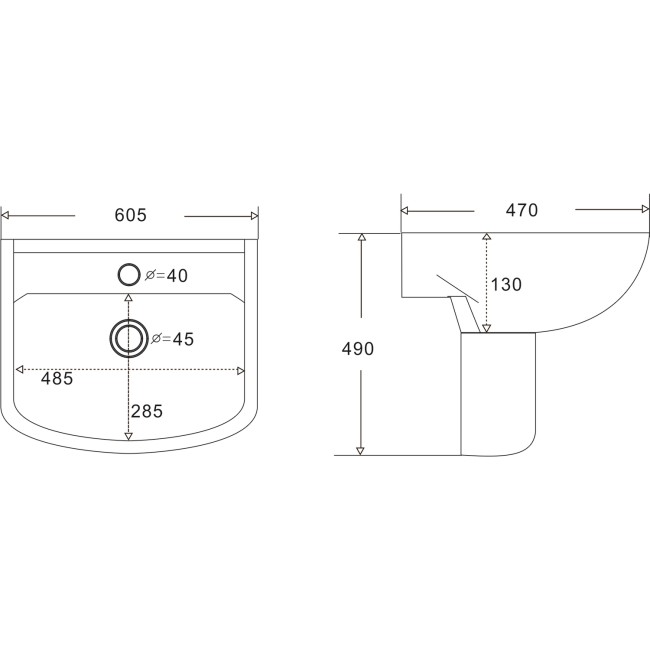 Modern Semi Pedestal Basin 605mm - Ashford