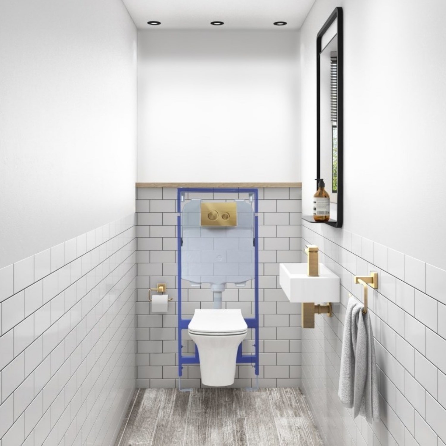 Square Push Button Abacus Wall Hung Rimless Toilet with Slim Soft Close Seat & Wall Hung Frame