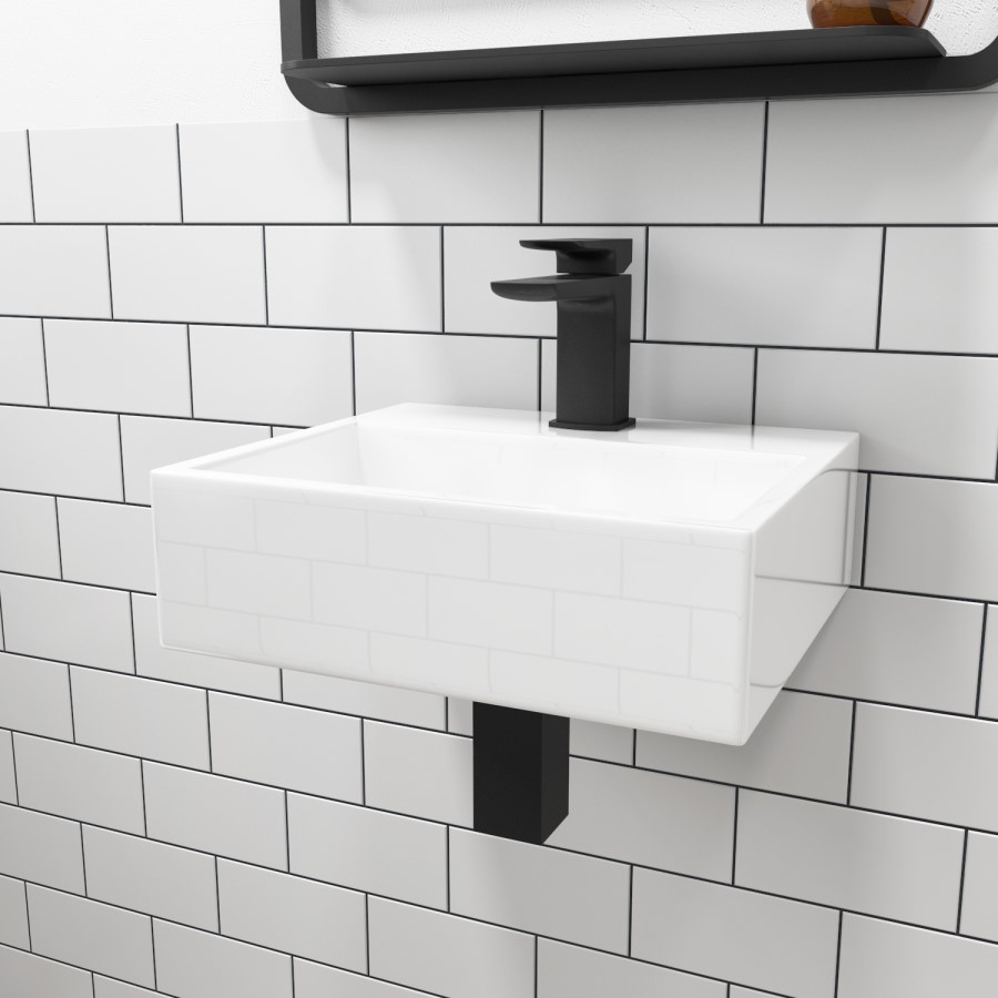 Cloakroom Suite with Basin, Wall Hung Rimless Toilet & Soft Close Seat