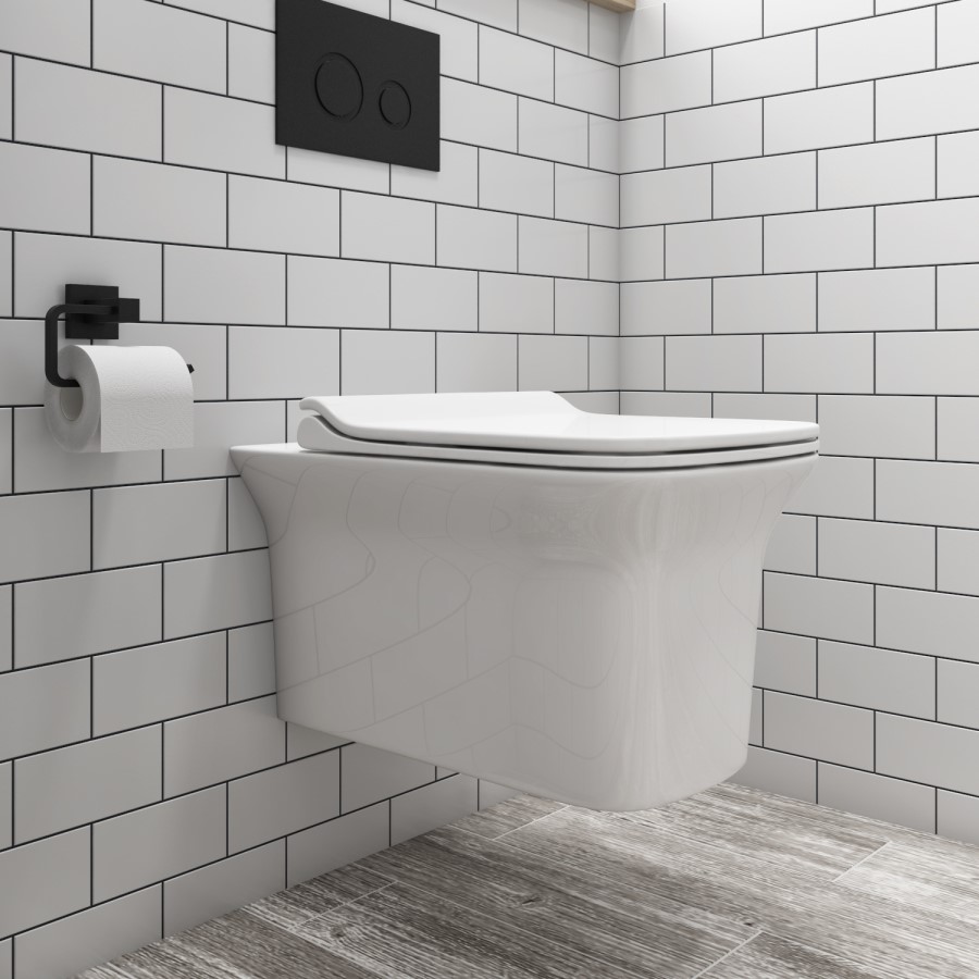 Cloakroom Suite with Basin, Wall Hung Rimless Toilet & Soft Close Seat