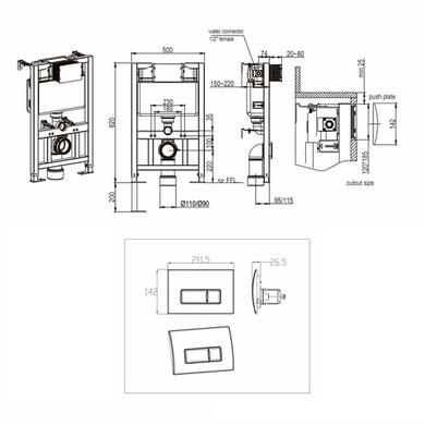 Santiago Wall Hung WC, Soft Close Seat, 820 Frame and Matt Black flush plate