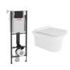 Santiago Wall Hung WC, Soft Close Seat, Wirquin Compact WC Frame and Black Flush Plate