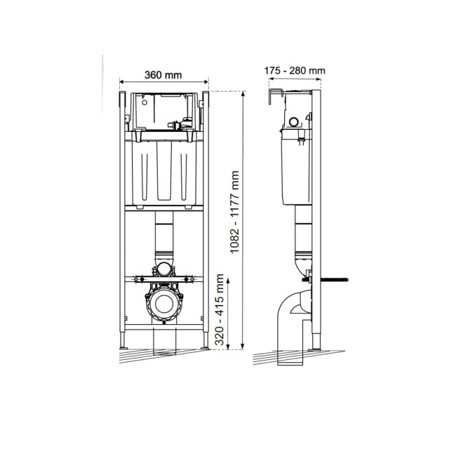 Santiago Wall Hung WC, Soft Close Seat, Wirquin Compact WC Frame and Black Flush Plate