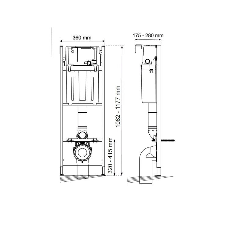 Grade A1 - Santiago Wall Hung WC, Soft Close Seat, Wirquin Compact WC Frame and Black Flush Plate