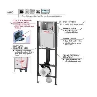 Santiago Wall Hung WC, Soft Close Seat, Wirquin Compact WC Frame and Chrome Flush Plate