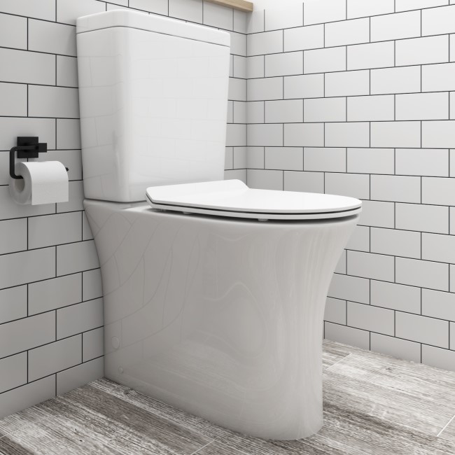 Grade A1 - Indiana Rimless Comfort Height CC WC and Soft Close Slim Seat and Detroit Wall Hung Basin Suite