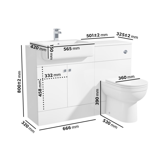 1200mm White Toilet and Sink Unit with Round Toilet - Harper