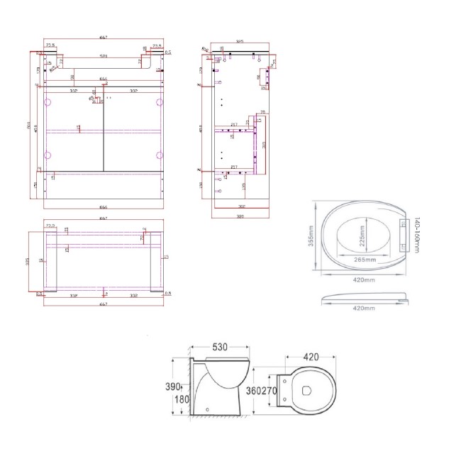 1200mm White Toilet and Sink Unit with Round Toilet - Harper