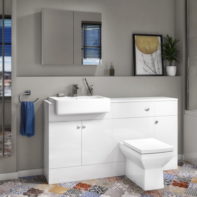 1500mm White Toilet and Sink Unit with Storage Unit and Square Toilet - Harper