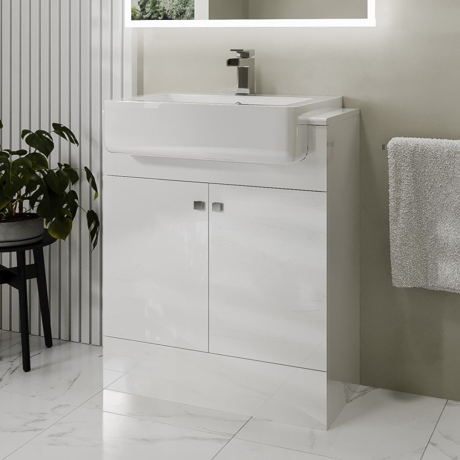 670mm White Freestanding Vanity Unit with Basin - Harper