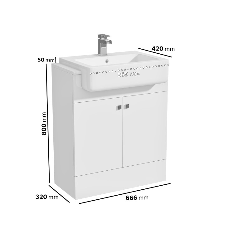 Grade A1 - 670mm White Freestanding Vanity Unit with Basin - Harper