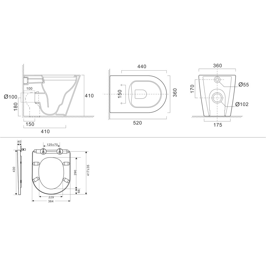 Grade A2 - Newport Rimless Back to Wall WC and Soft Close Wrap Seat