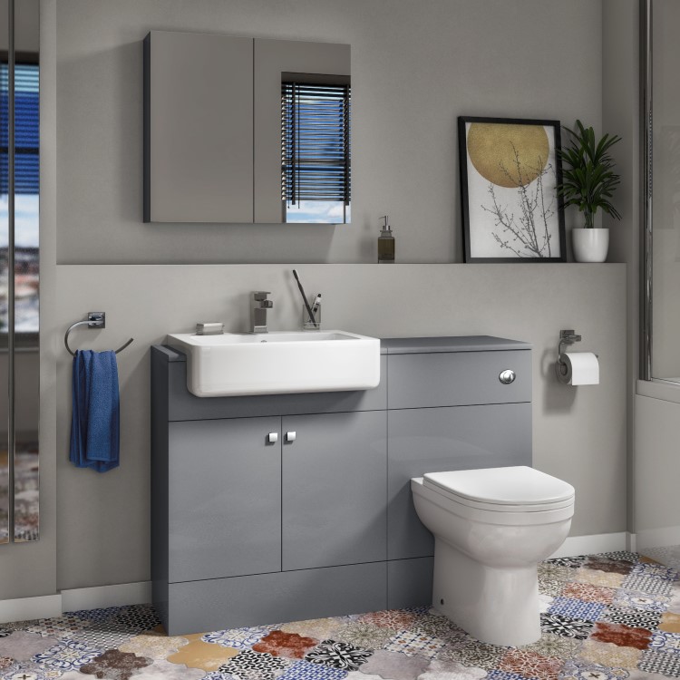 Grade A1 - 1200mm Grey Toilet and Sink Unit with Round Toilet - Harper