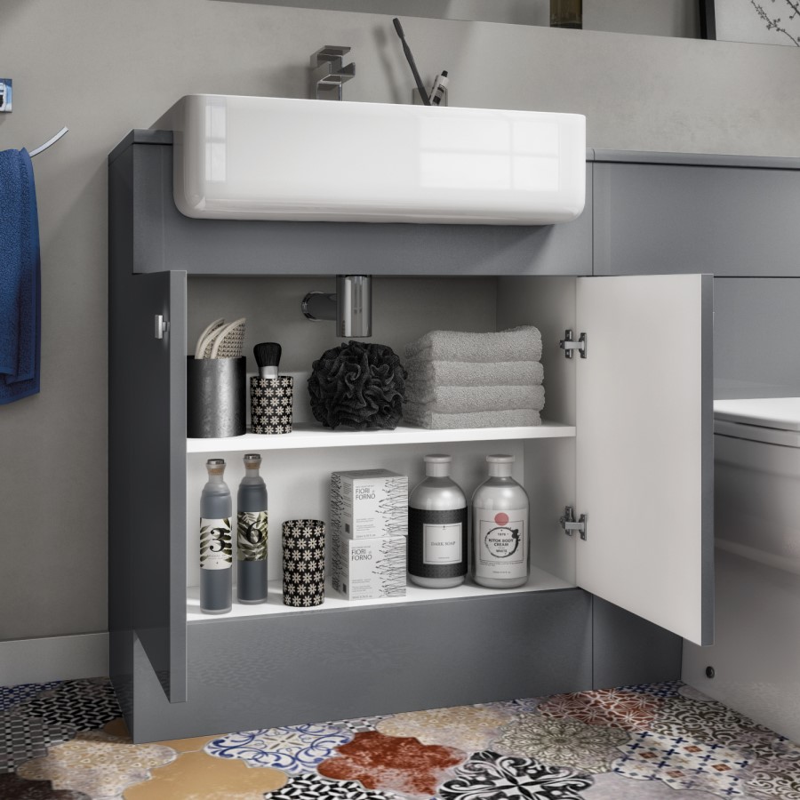 1500mm Grey Toilet and Sink Unit with Storage Unit and Square Toilet - Harper