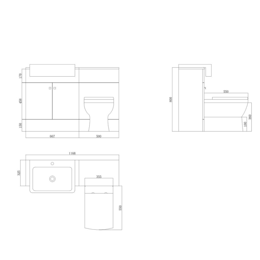 1200mm Grey Toilet and Sink Unit with Square Toilet - Harper
