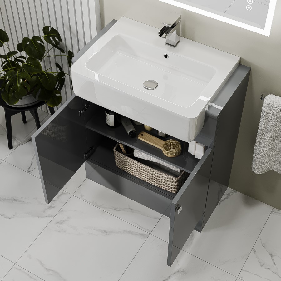670mm Grey Freestanding Vanity Unit with Basin - Harper