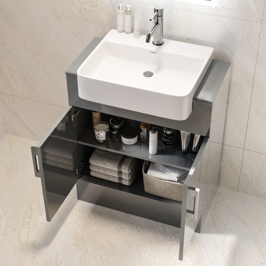 670mm Grey Freestanding Vanity Unit with Square Basin - Harper