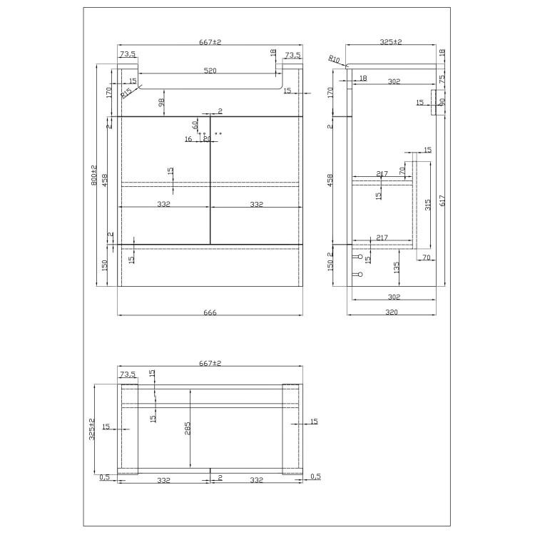 Grade A1 - 670mm White Freestanding Vanity Unit with Basin - Harper