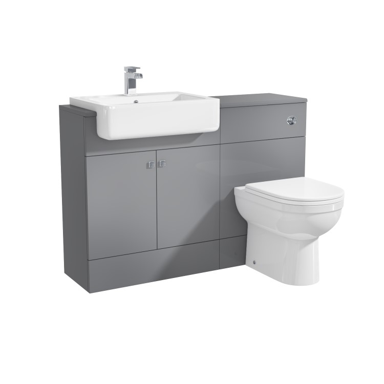 Grade A1 - 1200mm Grey Toilet and Sink Unit with Round Toilet - Harper