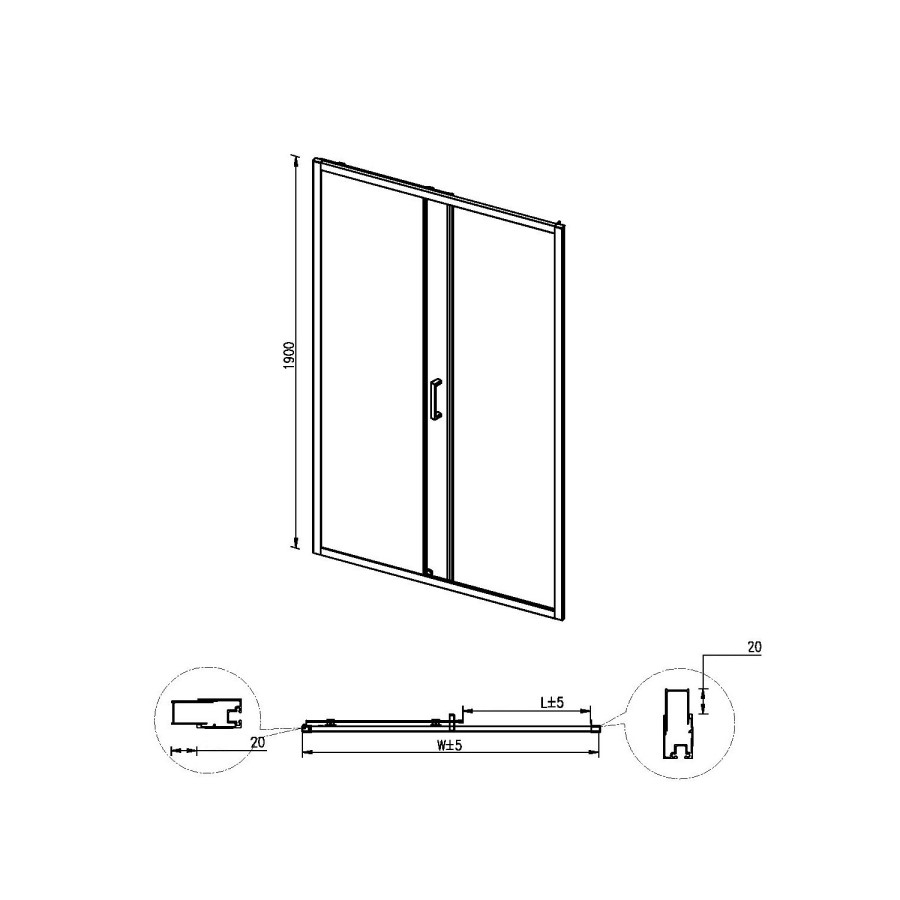 1400 x 900mm Rectangular Sliding Shower Enclosure with Tray - Juno