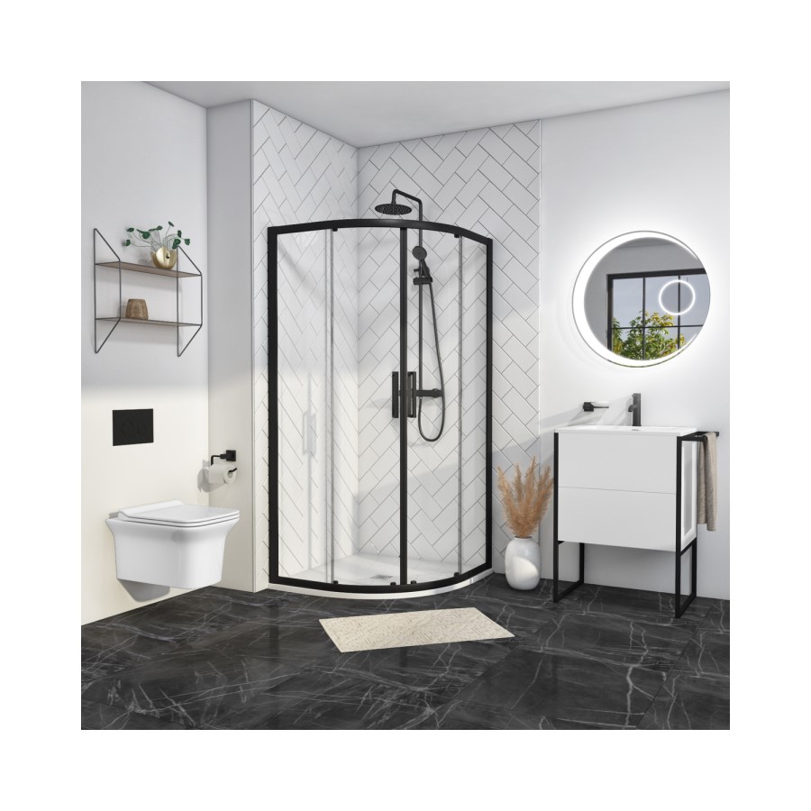 900mm Black Quadrant Shower Enclosure with Shower Tray- Pavo
