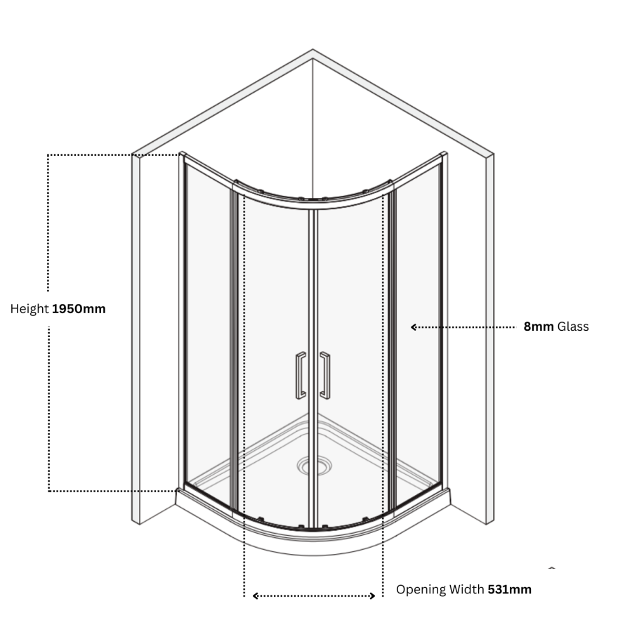 900mm Black Quadrant Shower Enclosure with Shower Tray- Pavo