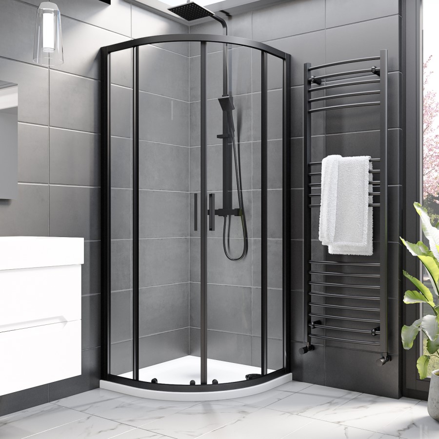 Grade A1 - Black 8mm Glass Quadrant Shower Enclosure 800mm  - Pavo