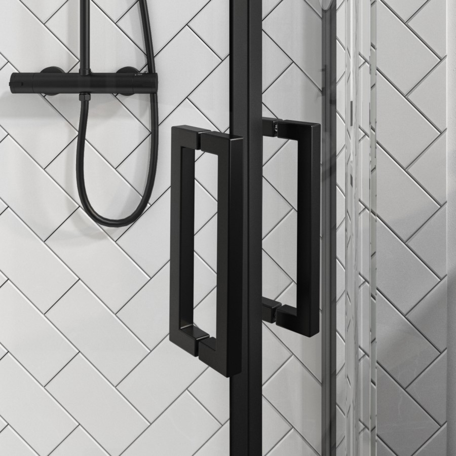 Grade A1 - Black 8mm Glass Quadrant Shower Enclosure 800mm  - Pavo