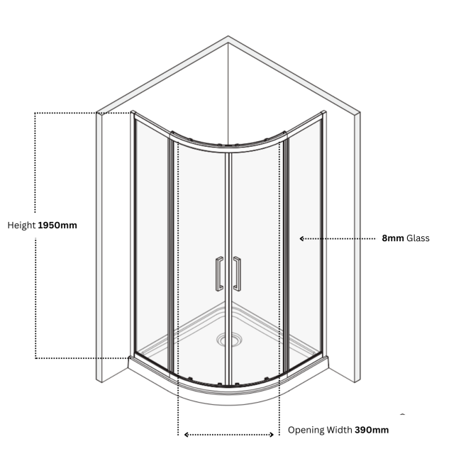 Black 8mm Glass Quadrant Shower Enclosure with Shower Tray 800mm - Pavo