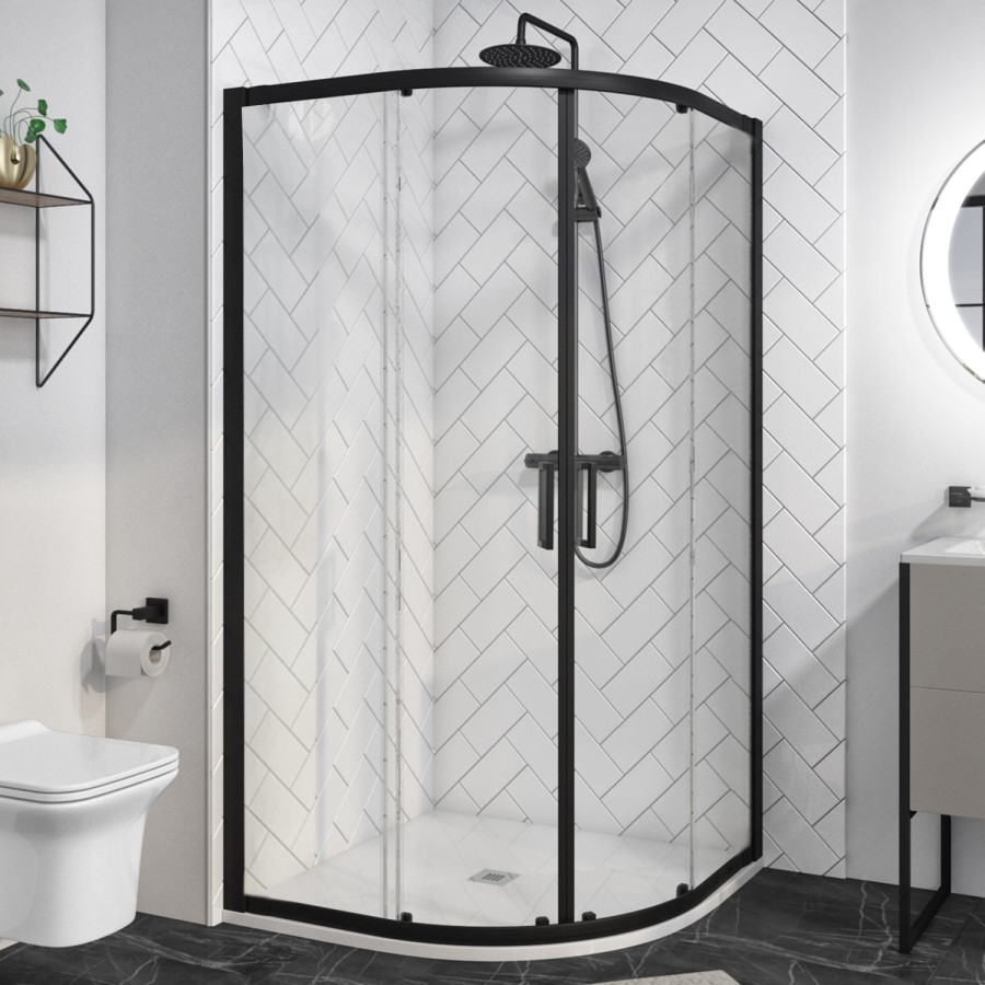 800mm Black Quadrant Shower Enclosure with Premium Shower Tray- Pavo