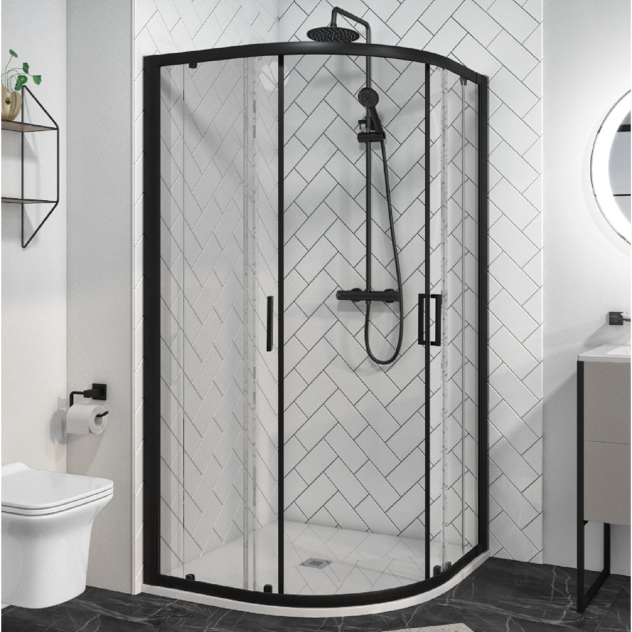 900mm Black  Quadrant Shower Enclosure with Premium Shower Tray- Pavo