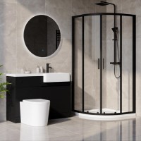 900mm Black Quadrant Shower Enclosure Bathroom Suite with Right Hand Toilet & Sink Unit - Pavo