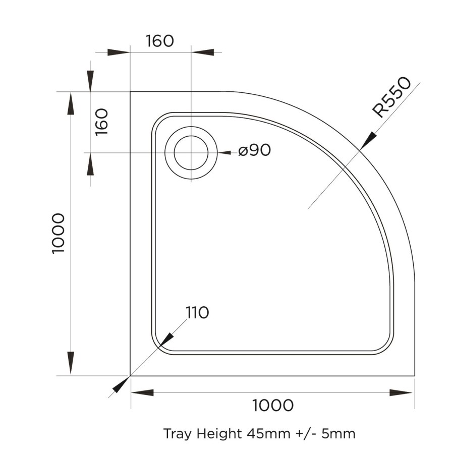 1000mm Black Quadrant Shower Enclosure with Shower Tray- Pavo