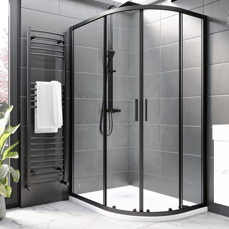 Black 8mm Right-Hand Offset Quadrant Shower Enclosure With Shower Tray 1000x800mm -  Pavo