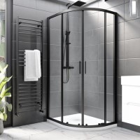1000x900mm Black Left Hand Offset Quadrant Shower Enclosure With Shower Tray - Pavo