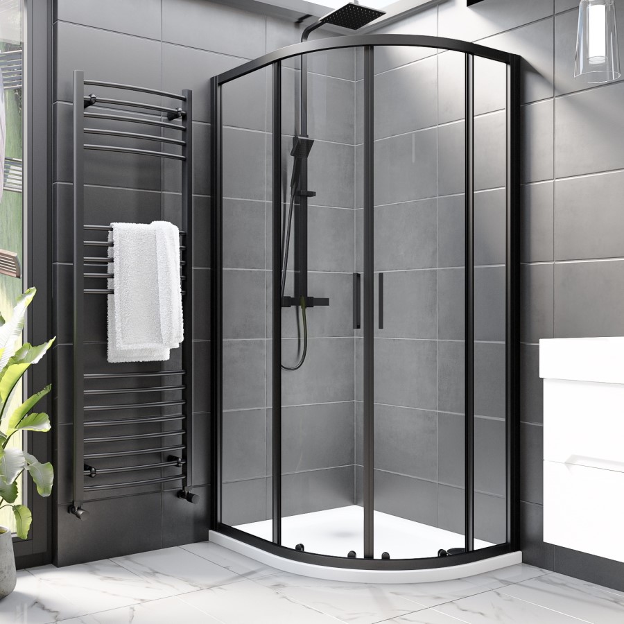 1000x900mm Black Left Hand Offset Quadrant Shower Enclosure With Shower Tray - Pavo
