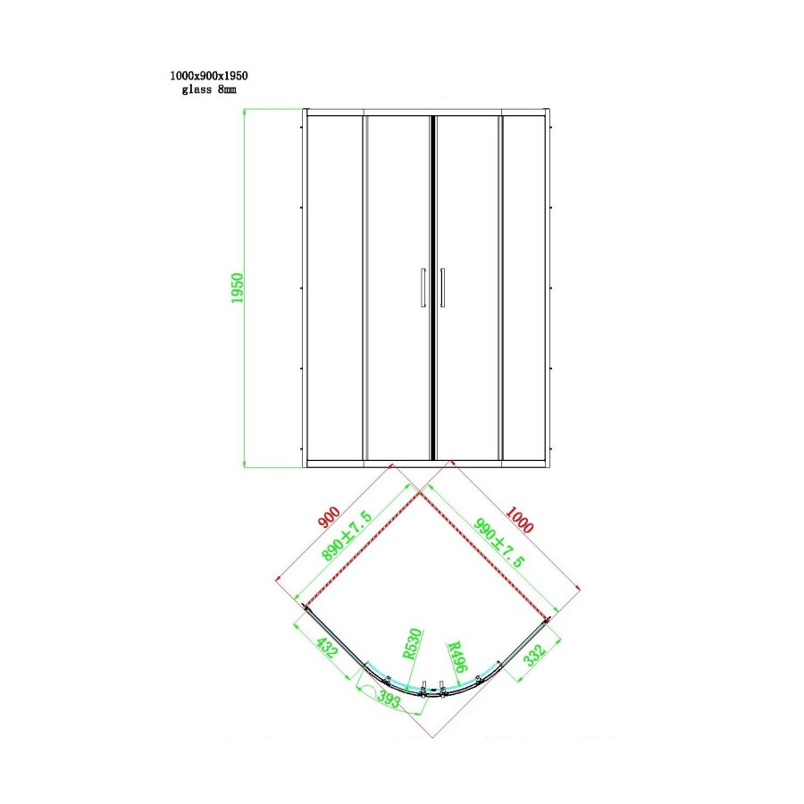 1000x900mm Black Left Hand Offset Quadrant Shower Enclosure With Shower Tray - Pavo