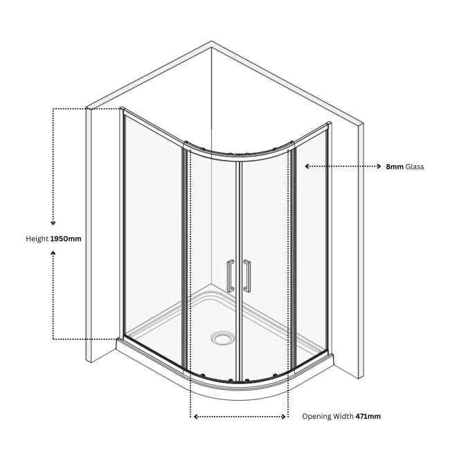 Grade A1 - Black 8mm Offset Quadrant Shower Enclosure 1200x800mm - Pavo