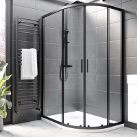 Black 8mm Glass Right Hand Offset Quadrant Shower Enclosure With Shower Tray 1200x800mm - Pavo