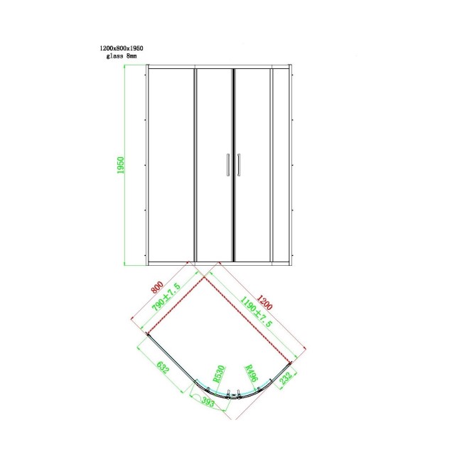 Grade A1 - Black 8mm Offset Quadrant Shower Enclosure 1200x800mm - Pavo