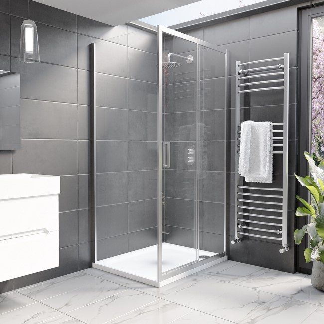 Chrome 8mm Glass Rectangular Sliding Shower Enclosure 1000x800mm  - Pavo