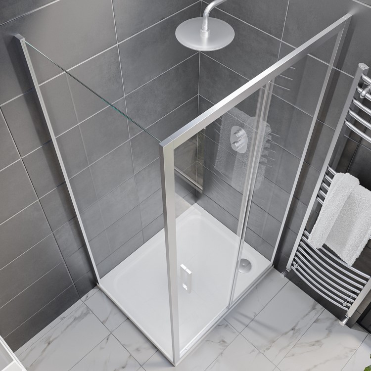 Chrome 8mm Glass Rectangular Sliding Shower Enclosure 1000x900mm - Pavo