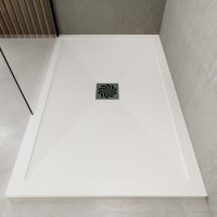 Low Profile 1000x800mm White Stone Resin Rectangular Shower Tray with Waste - Harmony