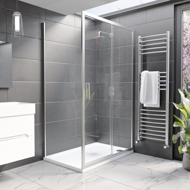 Chrome 8mm Glass Rectangular Sliding Shower Enclosure 1200x700mm - Pavo