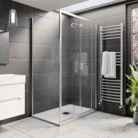 Chrome 8mm Glass Rectangular Sliding Shower Enclosure with Low Profile Shower Tray 1200x800mm - Pavo