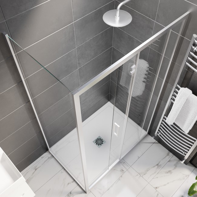 Chrome 8mm Glass Rectangular Sliding Shower Enclosure with Low Profile Shower Tray 1200x800mm - Pavo