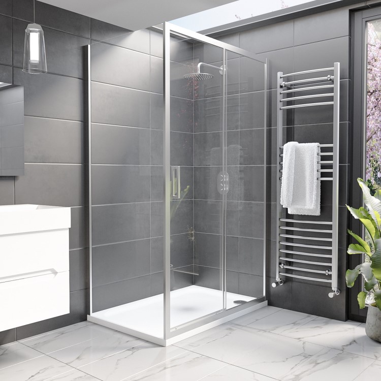 Chrome 8mm Glass Rectangular Sliding Shower Enclosure 1400x700mm - Pavo