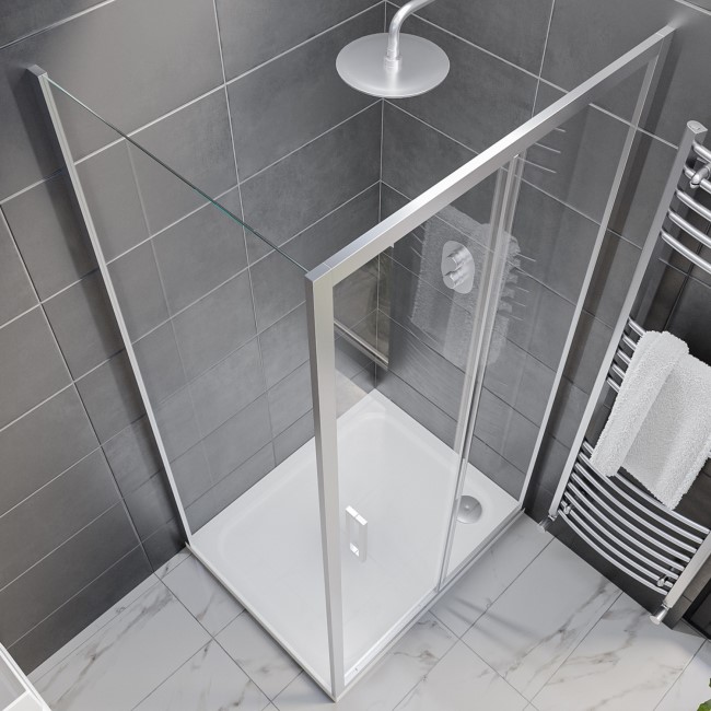 Chrome 8mm Glass Rectangular Sliding Shower Enclosure with Shower Tray 1000x800mm - Pavo