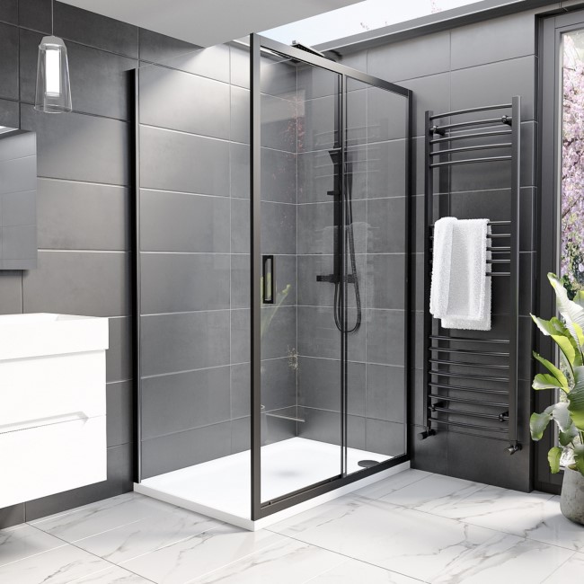 Black 8mm Glass Rectangular Sliding Shower Enclosure 1100x700mm - Pavo